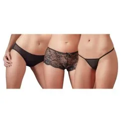 Cottelli Collection Kit 3 Pièces Shorty Dentelle, Culotte Ouverte & String