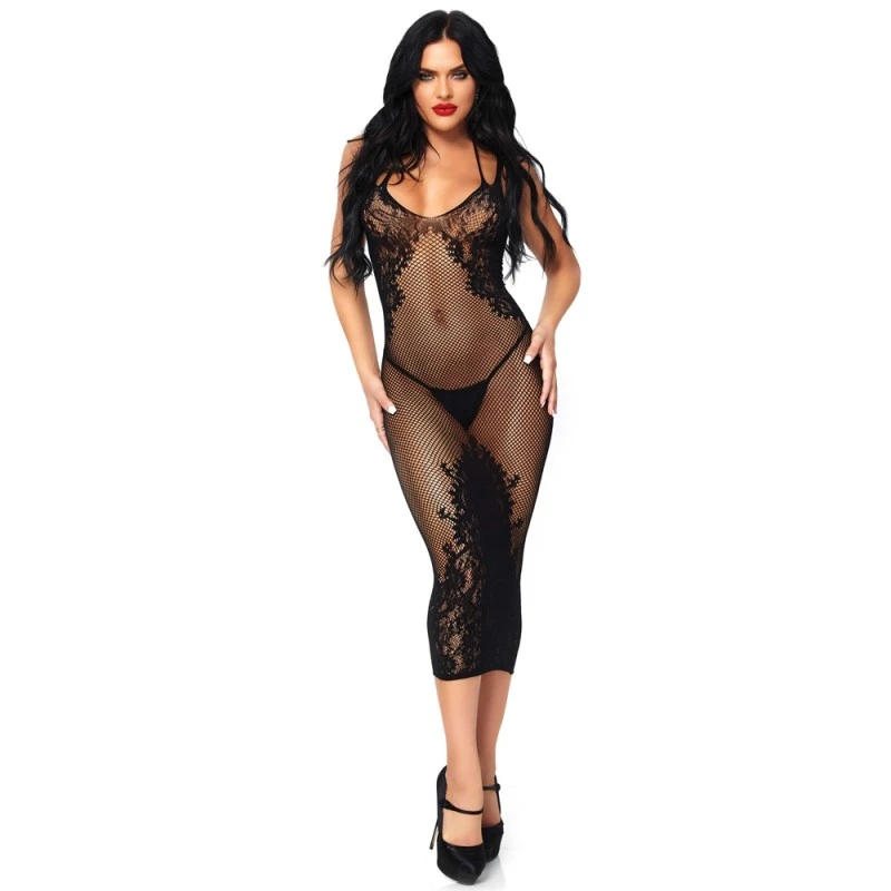 LEG AVENUE Robe Longue En Résille 86064 Avec Dentelle Noire 1 LEG AVENUE Robe Longue En Résille 86064 Avec Dentelle Noire