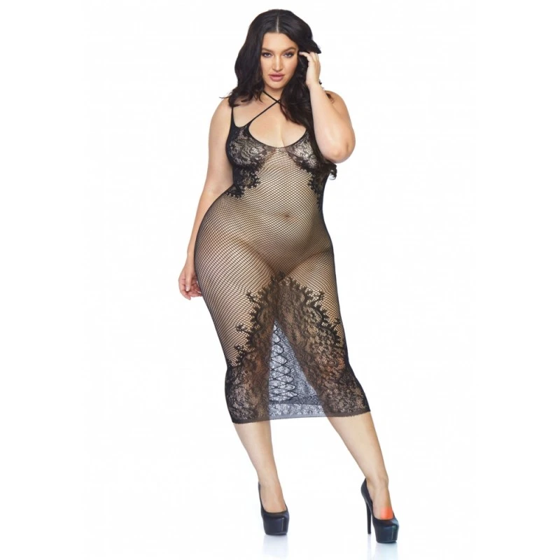 LEG AVENUE Robe Longue Résille & Dentelle Noire GT 1 LEG AVENUE Robe Longue Résille & Dentelle Noire GT